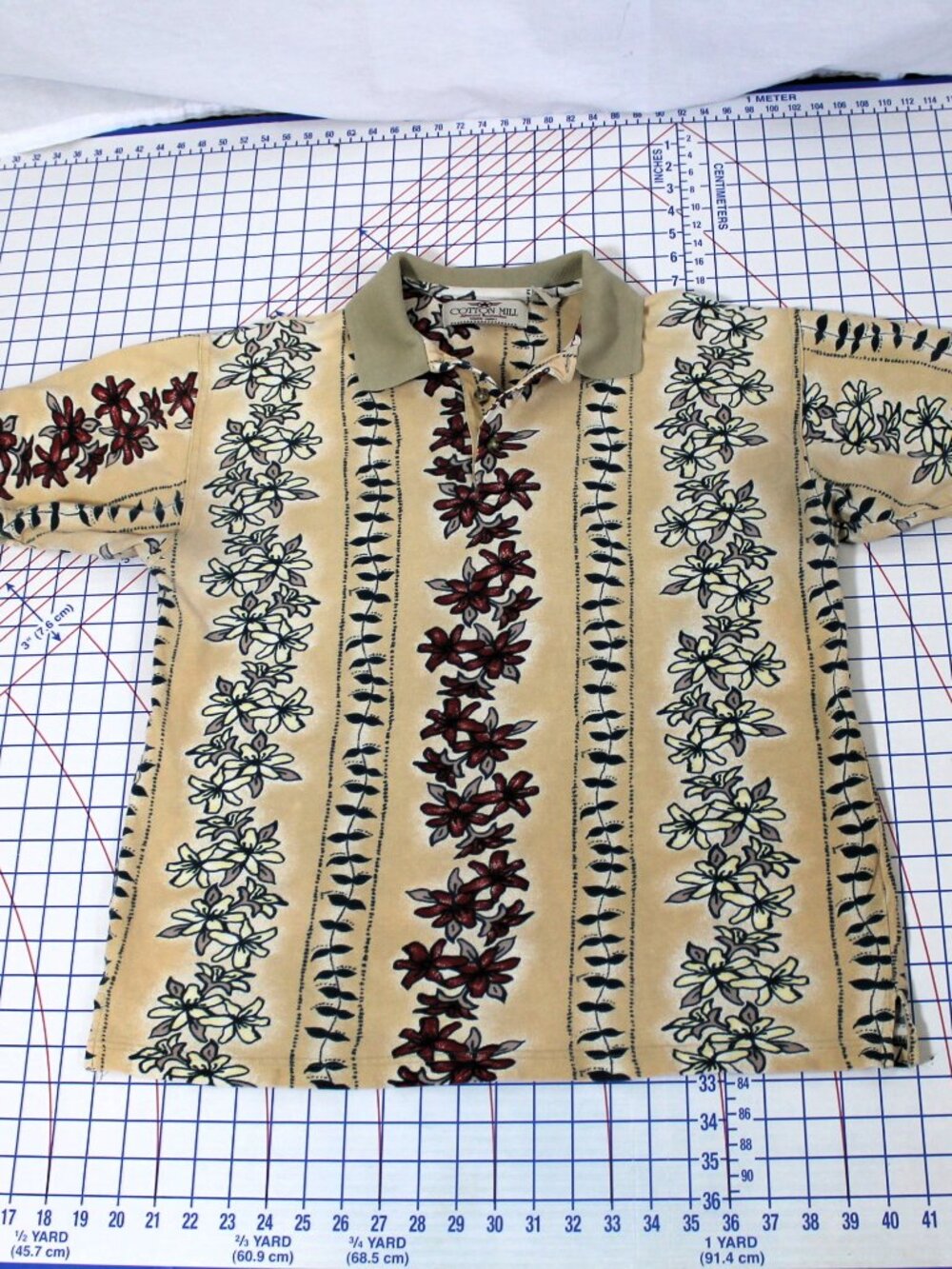 Vintage 90s Cotton Mill 100% Cotton Floral Polo, Men's Medium